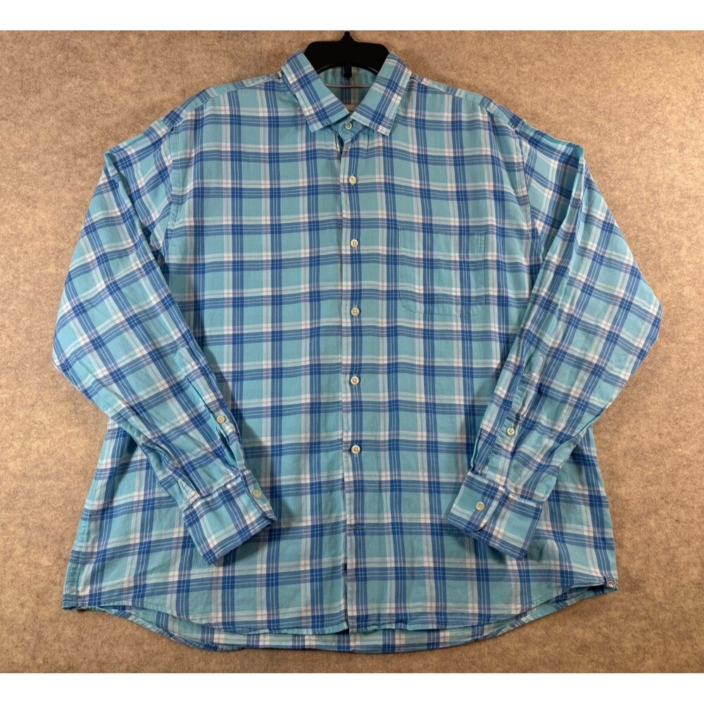 Peter Millar Mens XL Blue Plaid Long Sleeve Button Down Shirt Cotton Check